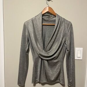 Silver long sleeve cowl neck blouse size medium
